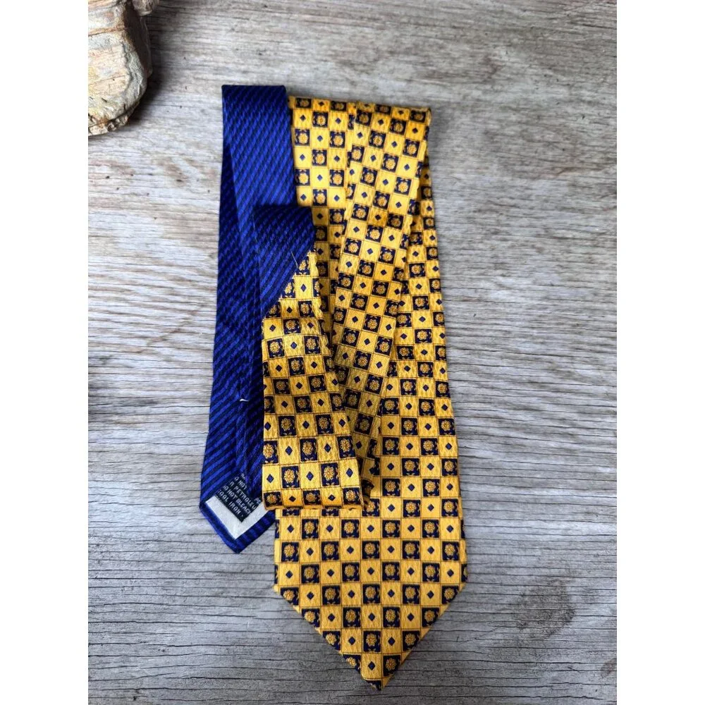 Gianni Versace Tie Silk Geometric Floral Gold Blue Made Italy Vintage Mens - Picture 10 of 10